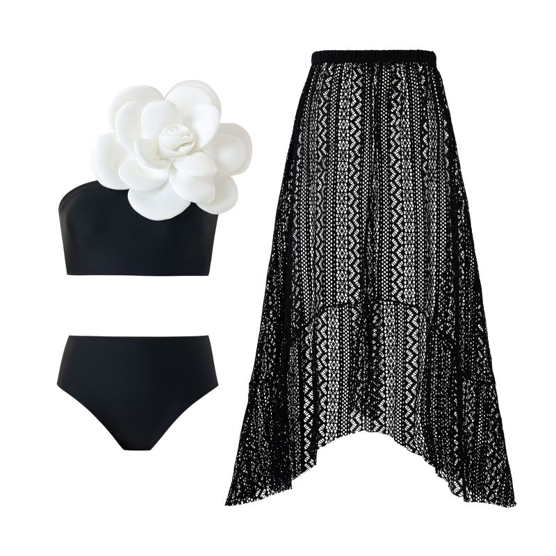 Conjunto De Traje De Baño De Dos Piezas Con Estampado De Flores De Poliéster.