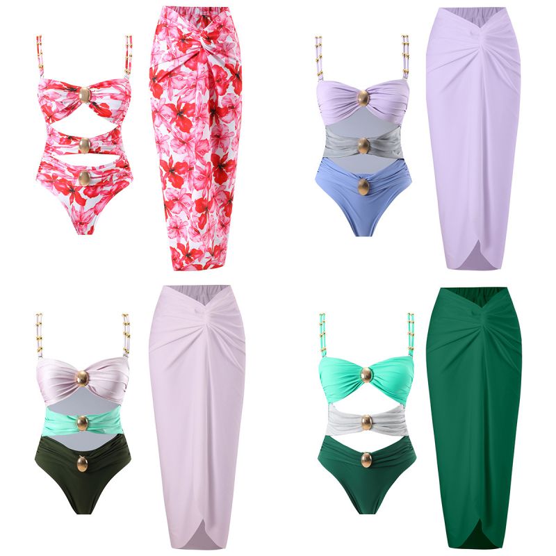 Traje De Baño De Una Pieza De Poliéster Con Contraste De Color Y Nudo Para Playa