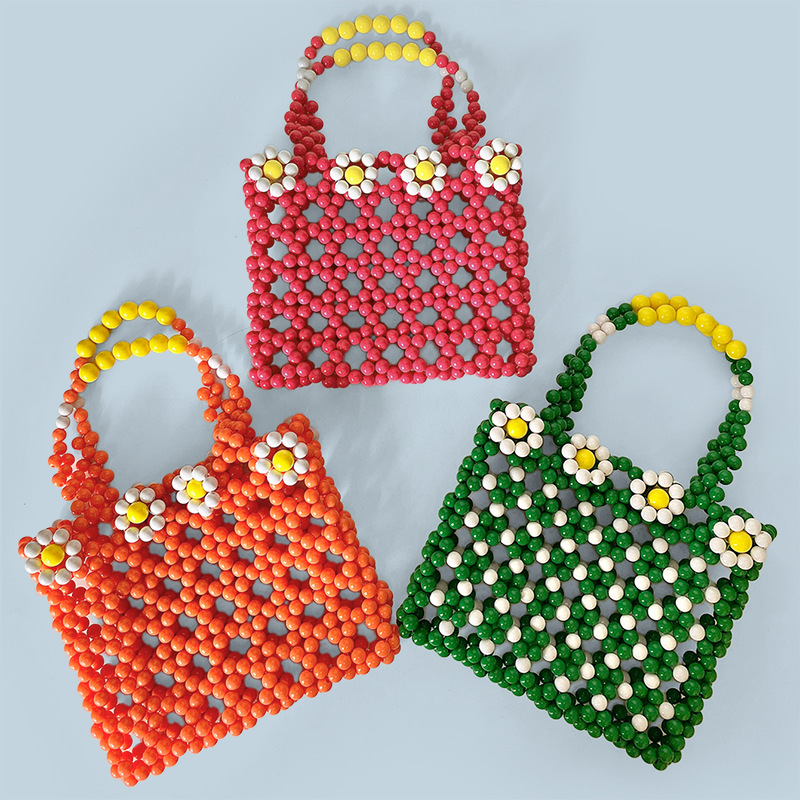 Bolsa De Mano Con Flores Y Cuentas Acrílicas