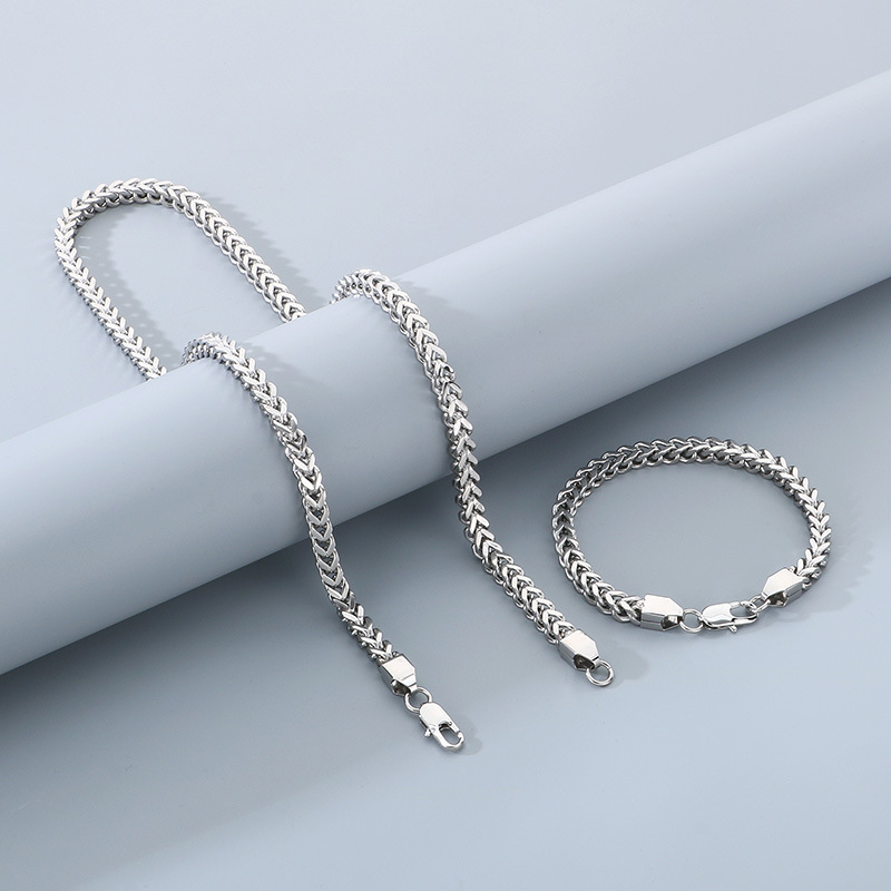 Conjunto De Pulsera Y Collar Con Cadena De Quilla De Acero Y Titanio Para Hombre