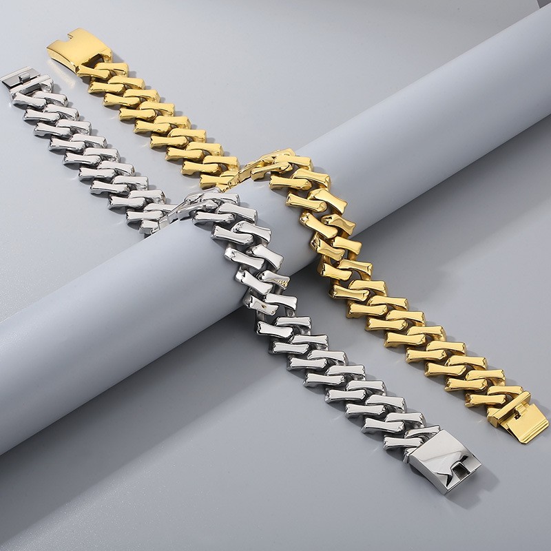 Pulsera De Collar Con Cadena Geométrica De Acero Y Titanio Para Hombre