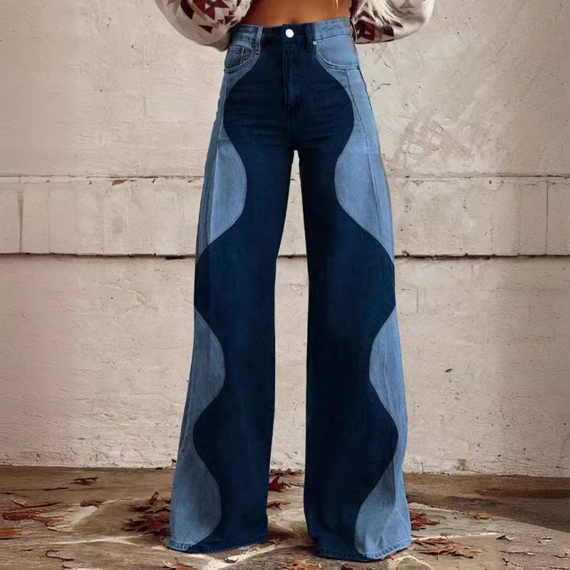 Vaqueros De Pierna Ancha Con Estampado De Poliéster