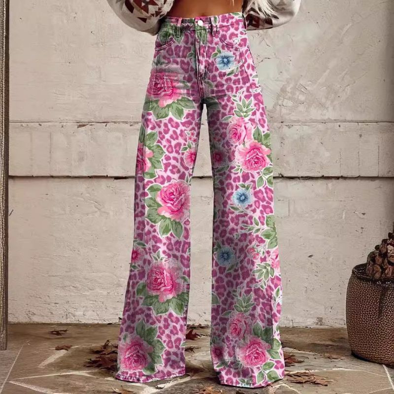 Vaqueros De Pierna Ancha Con Estampado De Poliéster