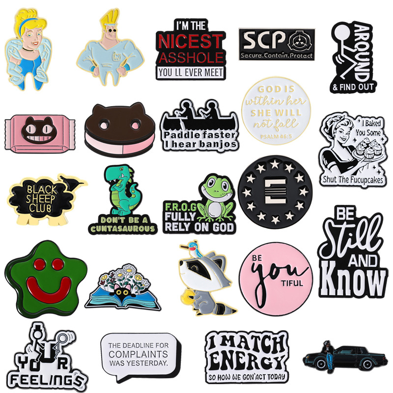 Broche Geométrico Con Letras De Rana De Dibujos Animados De Aleación