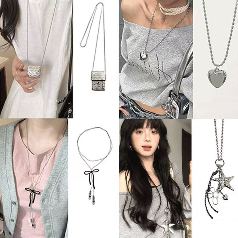 Collar Geométrico Con Cruz De Amor Estrella De Cinco Puntas Y Lazo De Aleación