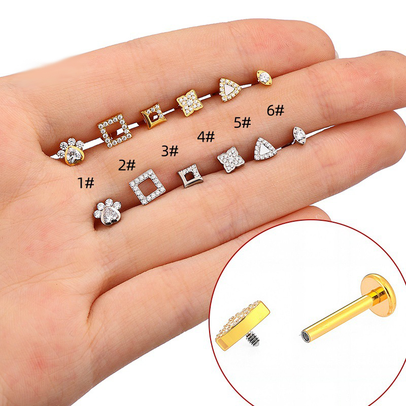 Uña Para Piercing De Labio Con Forma De Triángulo Cuadrado De Aleación De Titanio G23