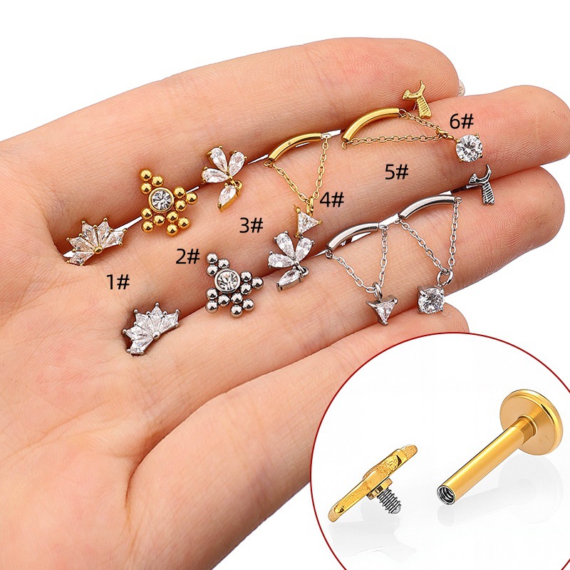 Piercing Geométrico Para Labios Con Circonita De Acero Inoxidable