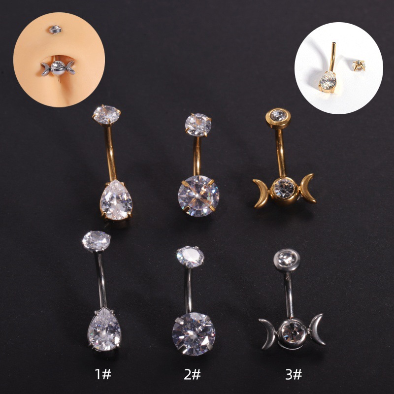 Piercing Para El Ombligo En Forma De Lágrima De Diamante De Acero Inoxidable Redondo