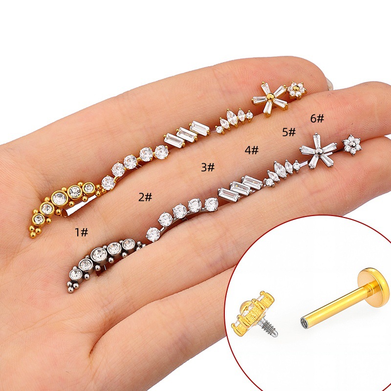 Piercing De Labio Geométrico Con Diamante De Acero Inoxidable
