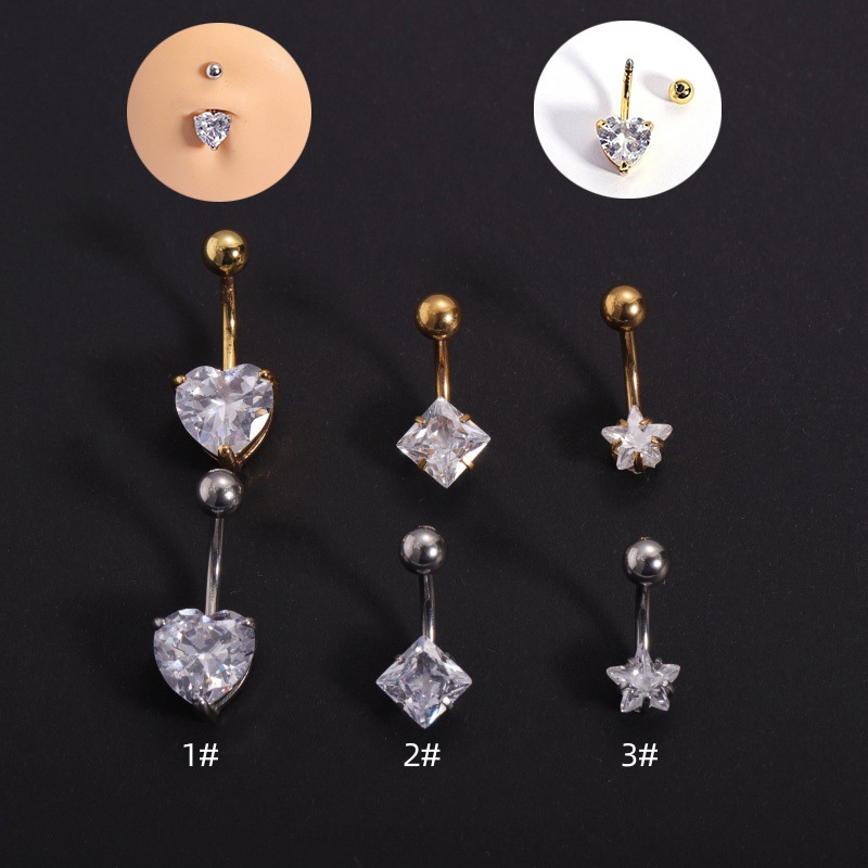 Piercing Para El Ombligo En Forma De Corazón De Diamante Cuadrado De Acero Inoxidable Con Estrella De Cinco Puntas