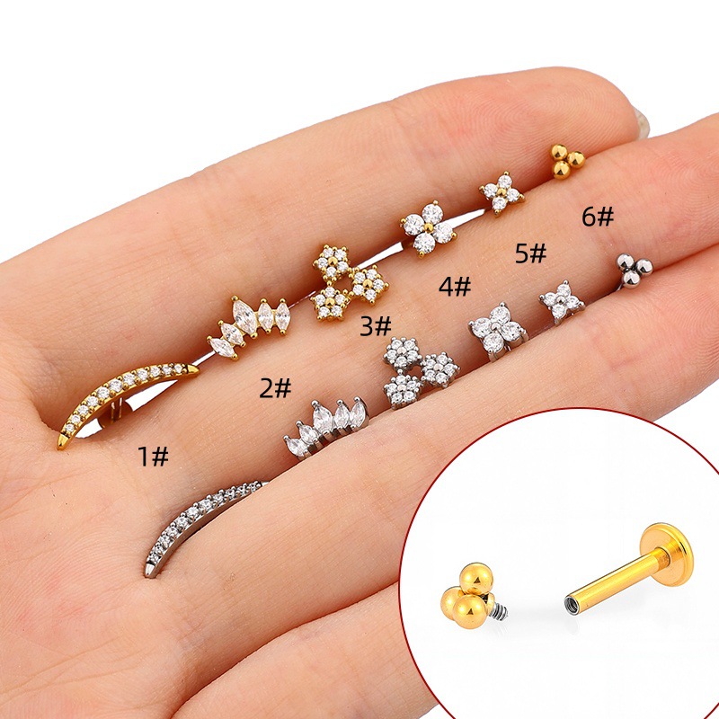 Piercing Para El Labio Con Corona De Flores Y Diamantes De Acero Inoxidable