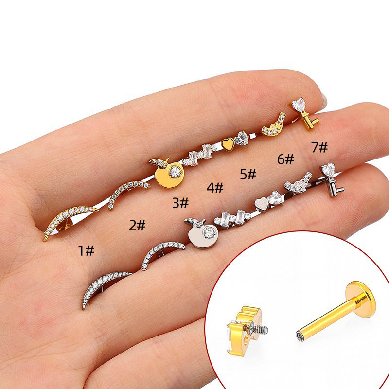 Piercing Para El Labio Con Forma Geométrica De Corazón De Manzana Con Incrustaciones De Diamantes En Titanio G23