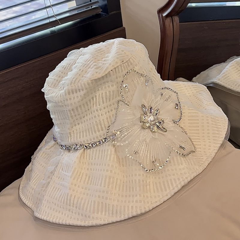 Sombrero De Pescador Con Flores Y Diamantes De Imitación De Encaje