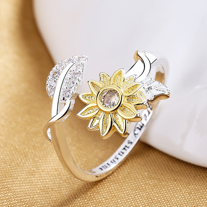 Anillo Con Bloques De Color De Flores De Cobre Y Diamantes