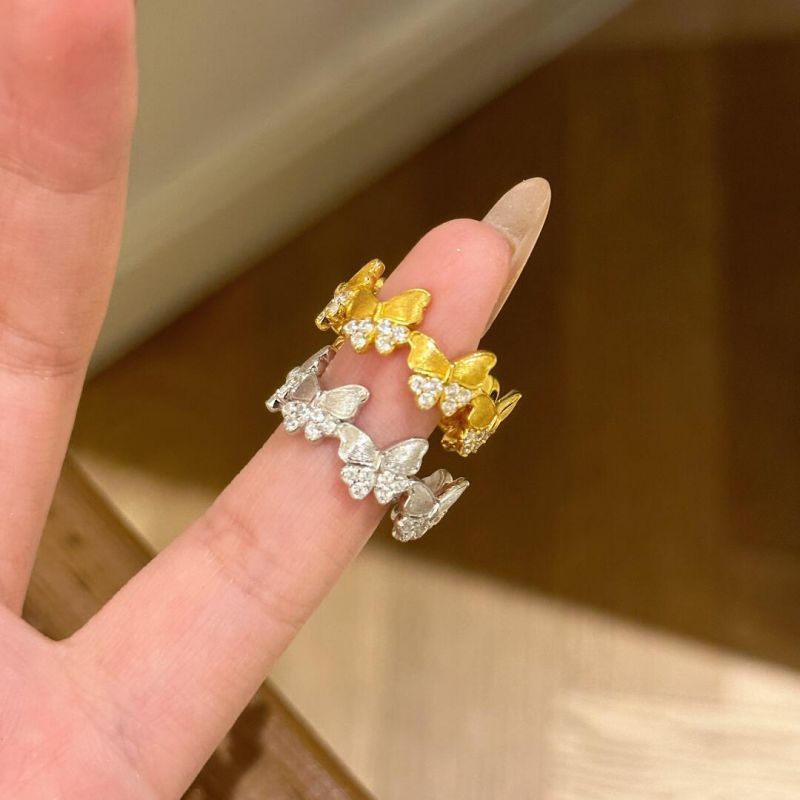 Anillo De Mariposa De Cobre Cepillado Con Diamantes