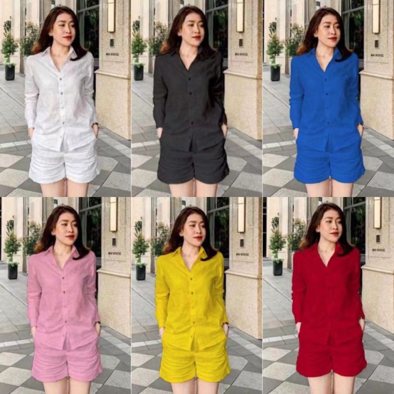 Conjunto De Camisa Y Pantalones Cortos Con Solapa De Poliéster