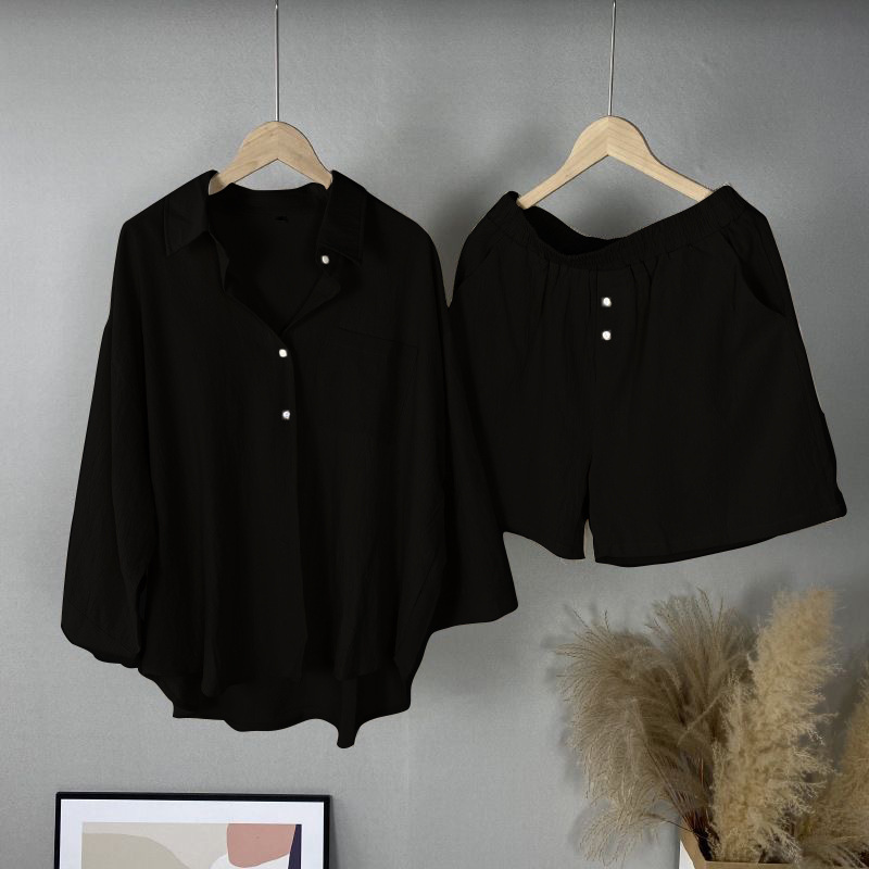 Conjunto De Camisa Y Pantalones Cortos Con Solapa De Poliéster