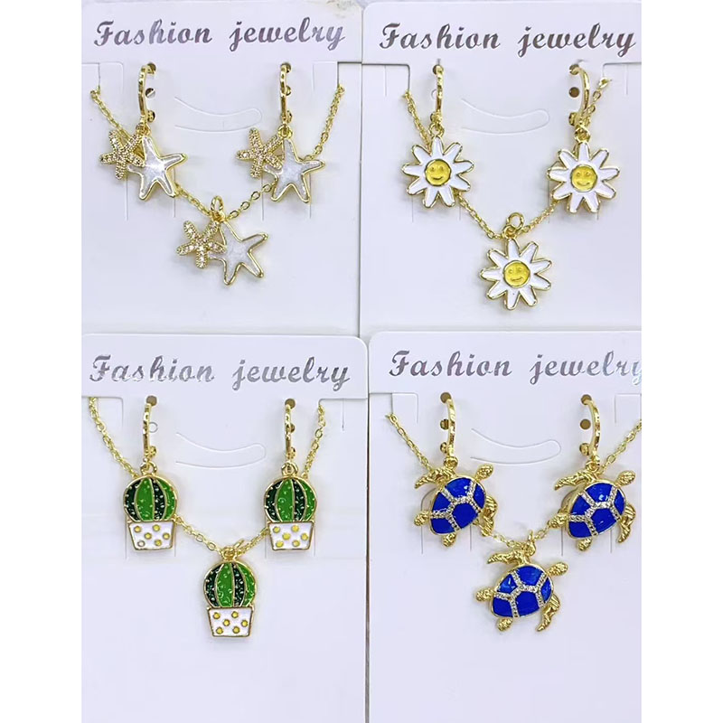 Conjunto De Collar Y Pendientes Con Diseño Geométrico De Pájaro Tortuga Y Flor Con Diamantes De Cobre