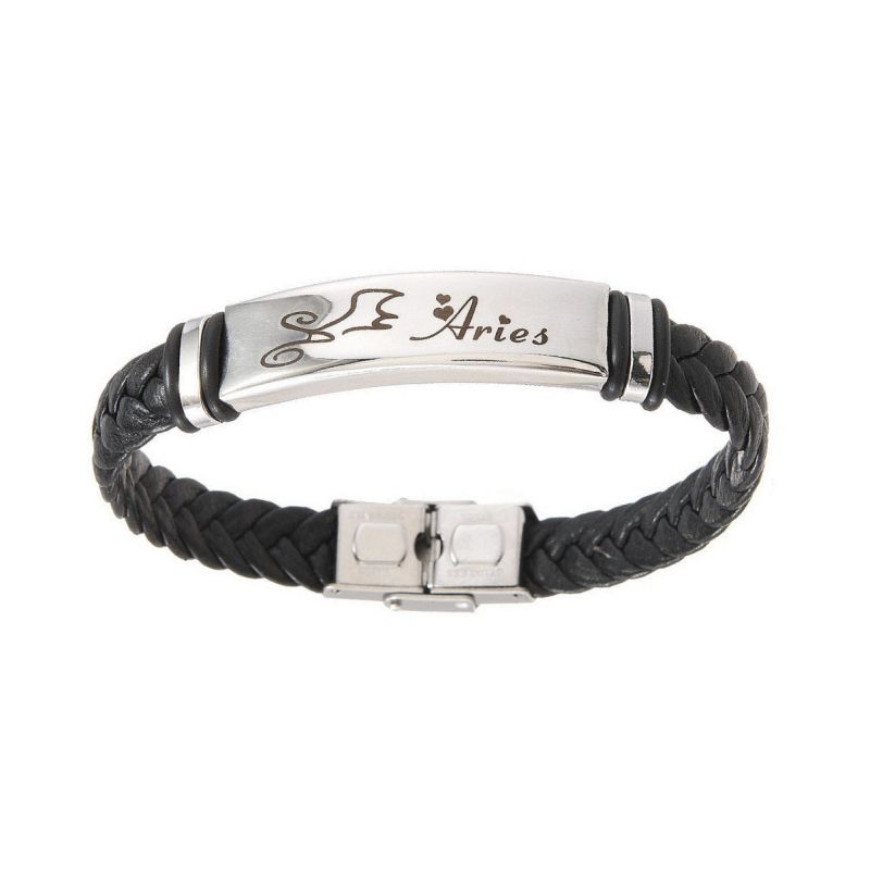 Pulsera Trenzada De Cuero Del Zodiaco Para Hombre