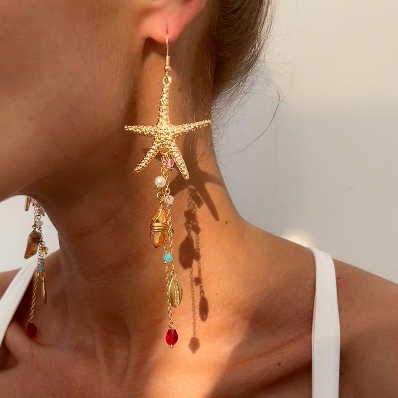 Pendientes Geométricos De Borlas De Estrellas De Mar De Aleación