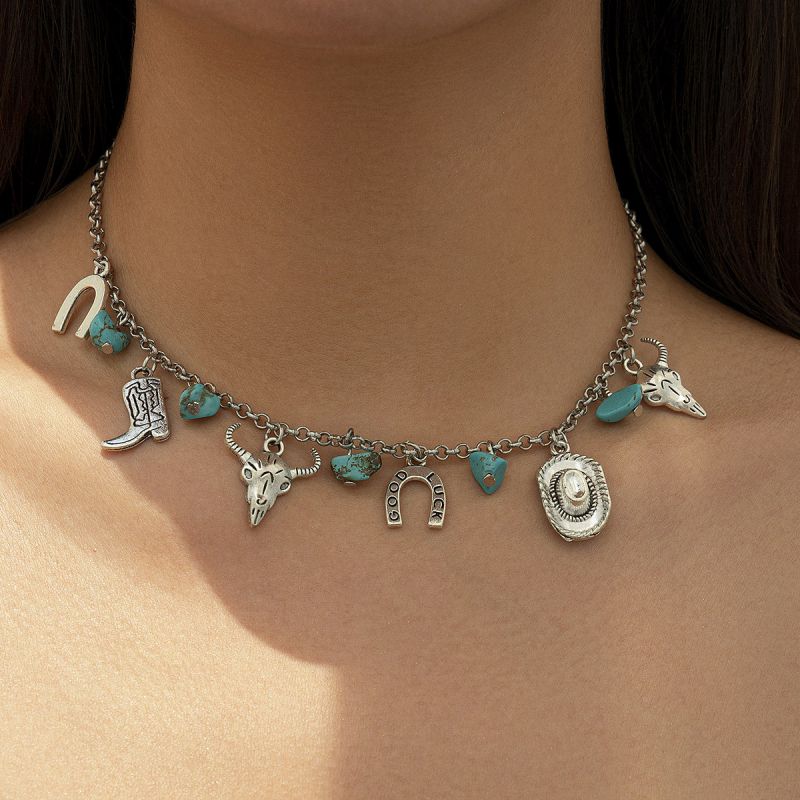 Pulsera De Aleación Con Cabeza De Toro Y Herradura De Turquesa