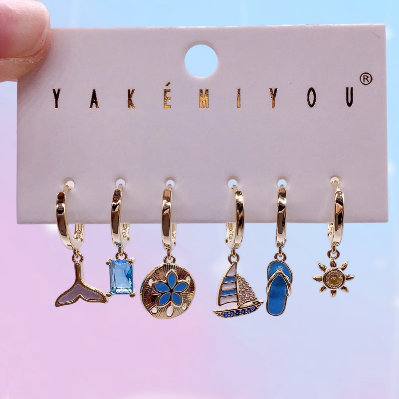 Pendientes Estilo Pantuflas Con Incrustaciones De Cobre Y Circonitas Que Gotean Aceite (juego De 6 Piezas)
