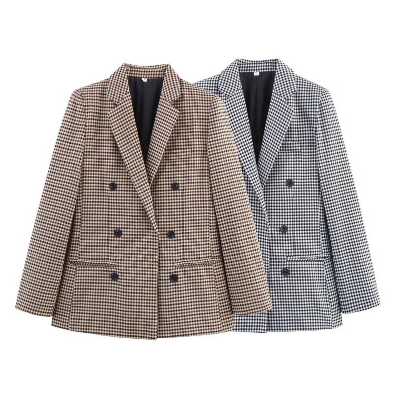 Blazer Cruzado De Poliéster A Cuadros