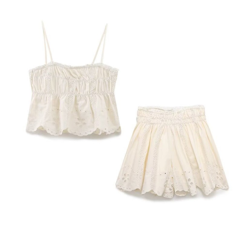 Pantalones Cortos De Cintura Alta Con Bordado De Poliéster