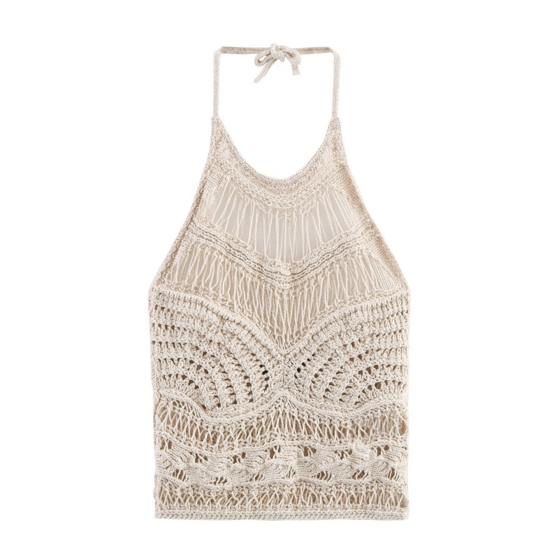 Chaleco De Cuello Halter De Punto Calado De Poliéster