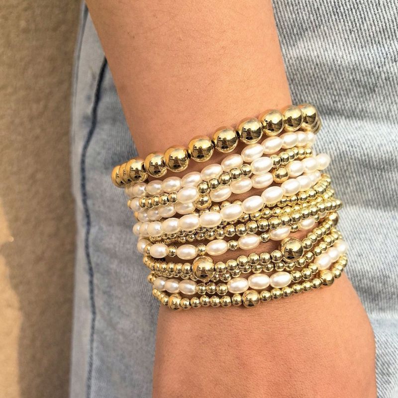 Conjunto De Pulseras De Perlas Doradas