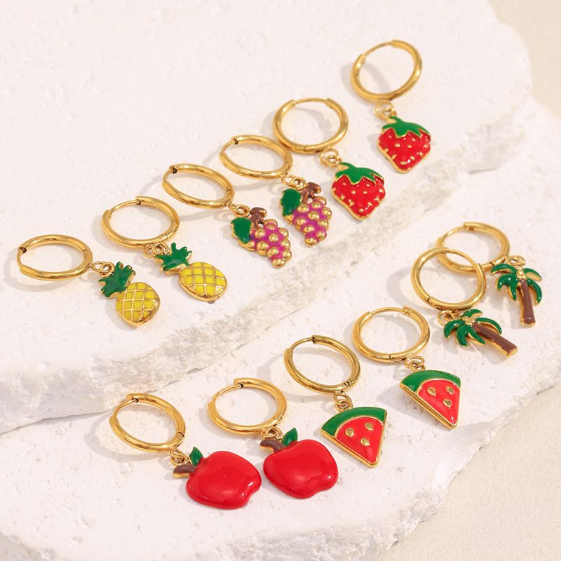 Pendientes De Acero Inoxidable Con Gotas De Aceite De Fruta Bañadas En Oro.