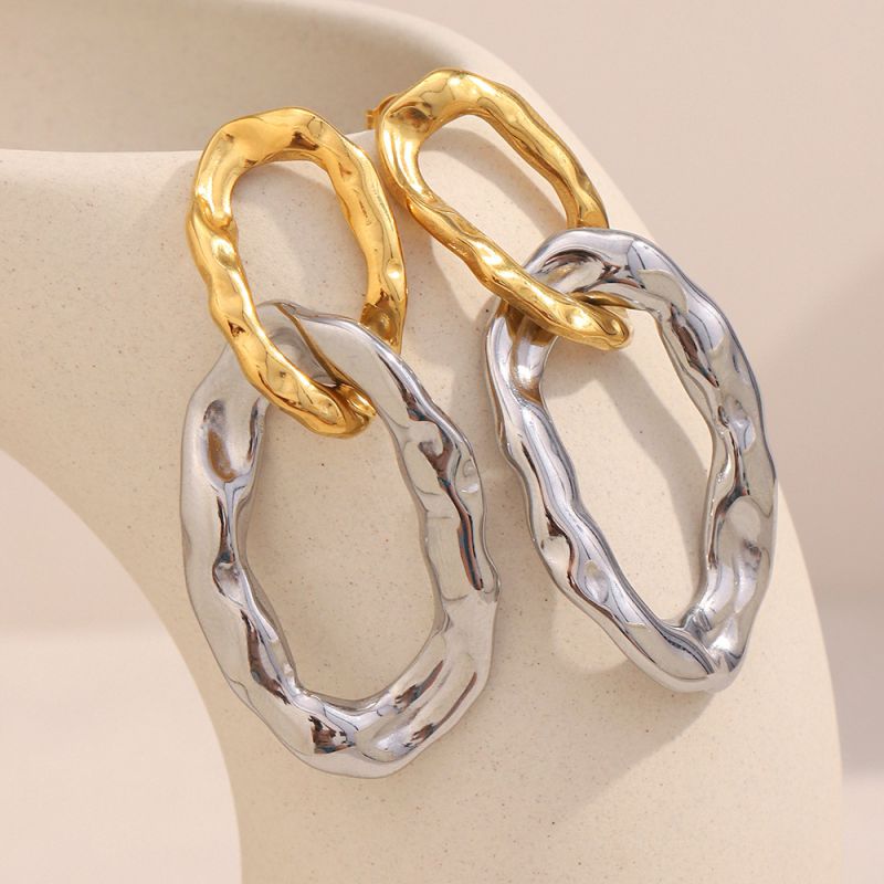 Pendientes De Aro Martillados De Acero Inoxidable Bañados En Oro
