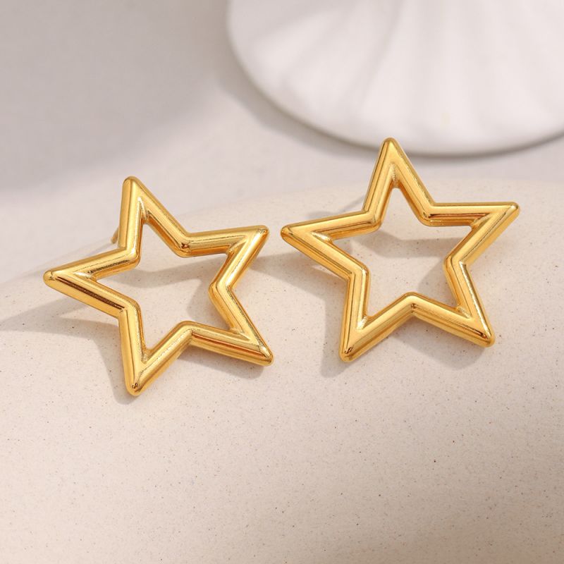 Pendientes De Estrella De Cinco Puntas De Acero Inoxidable
