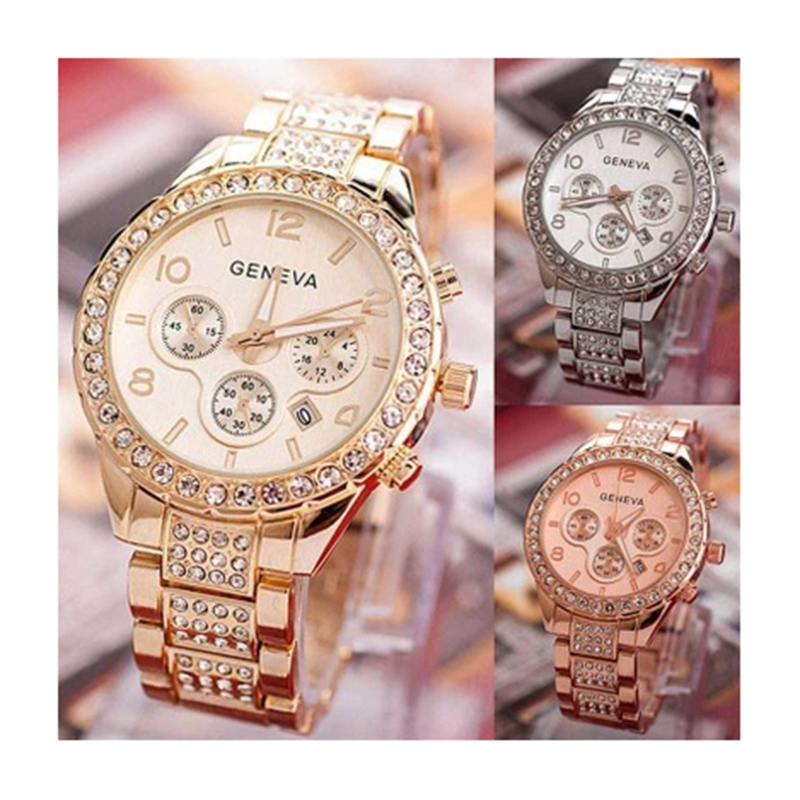 Reloj Redondo De Aleación Con Diamantes