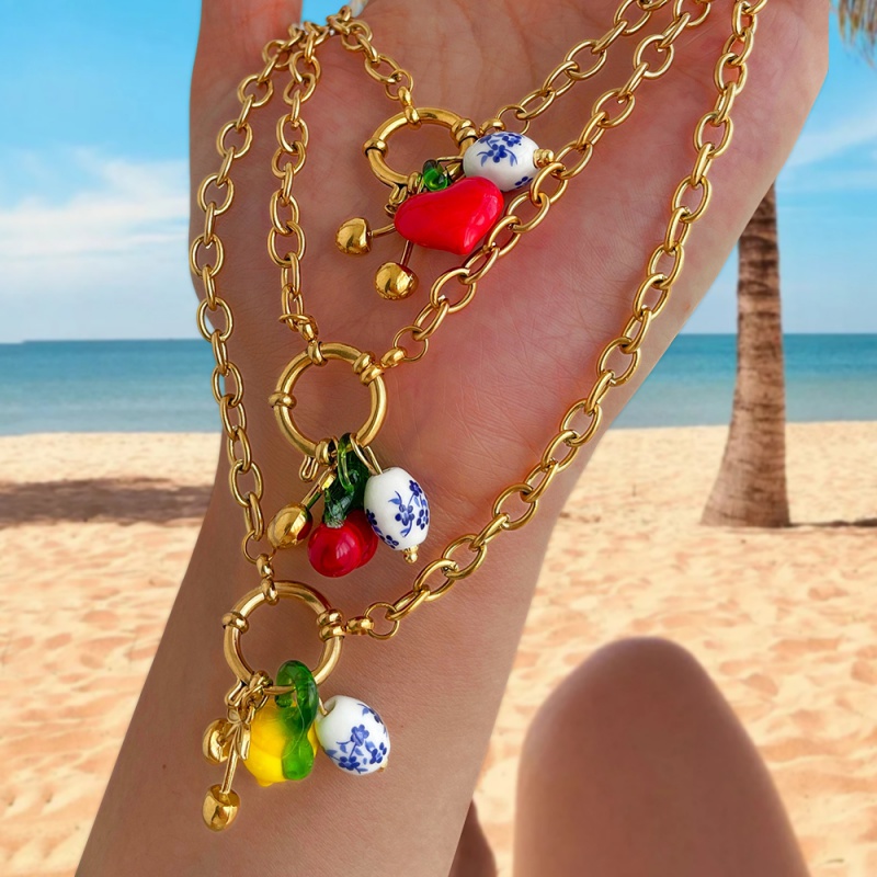 Pulsera De Aro De Acero De Titanio Con Cristales De Cerezo Y Limón