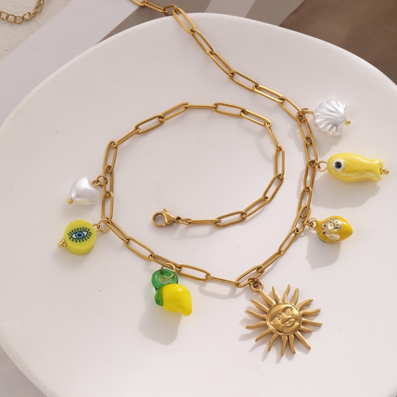 Collar De Concha De Limón Con Forma De Ojo De Gato Y Gafas De Sol De Acero Y Titanio