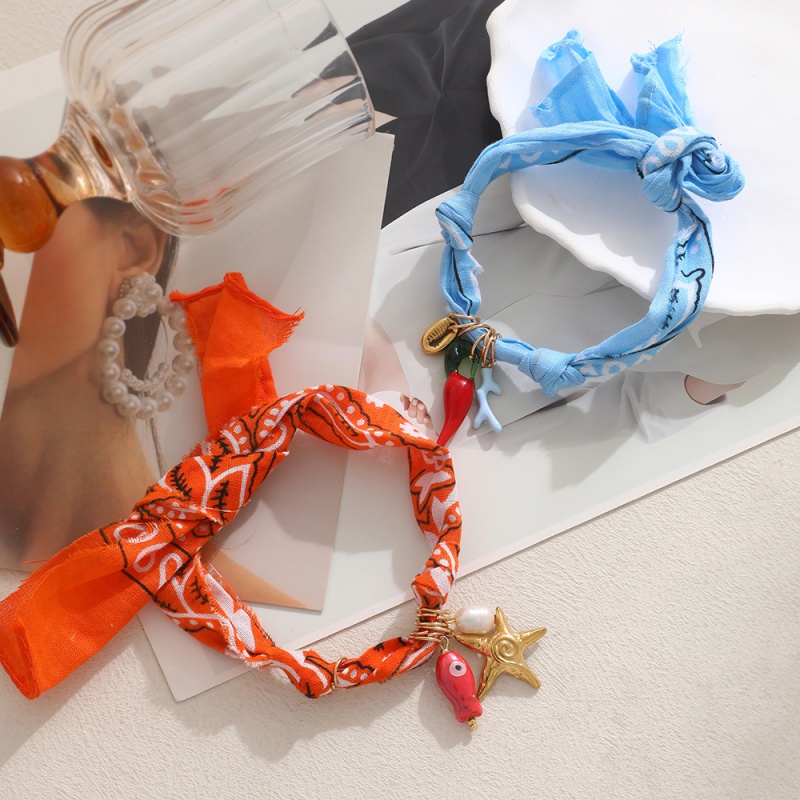 Pulsera De Tela De Coral Chile Y Cristal Con Concha De Acero Y Titanio