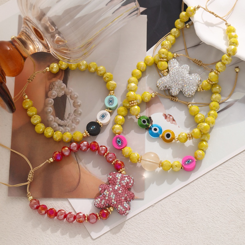 Pulsera Trenzada De Cuentas De Cobre Y Cristal Con Ojos Redondos (4 Mm)
