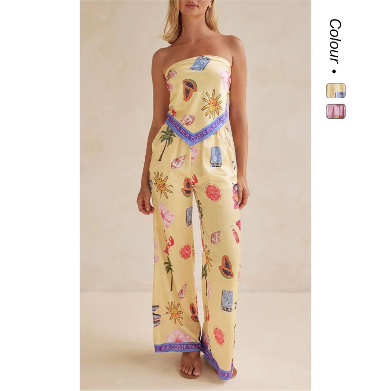 Conjunto De Pantalón Y Top De Tubo Con Estampado De Poliéster