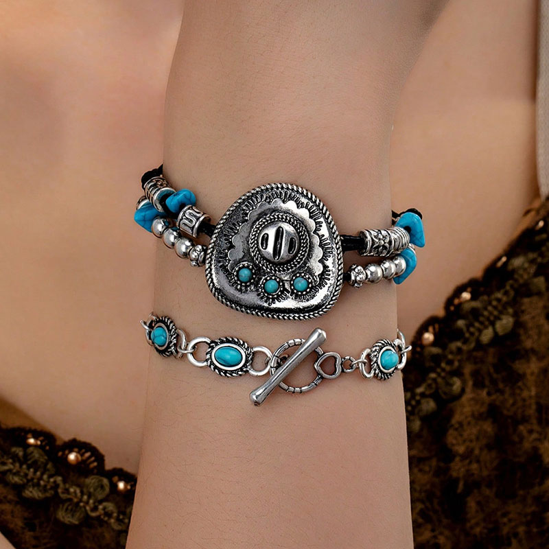 Conjunto De Pulseras De Aleación Con Cuentas De Turquesa