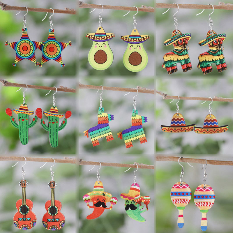 Pendientes Acrílicos De Aguacate Cactus Estrella De Cinco Puntas Y Guitarra Fantasma
