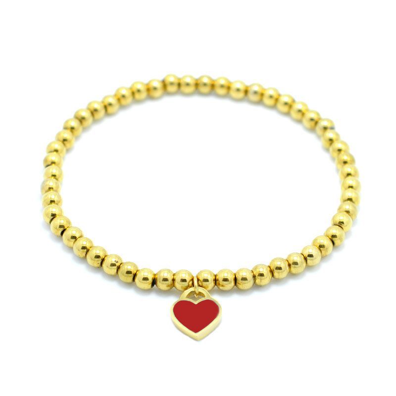 Pulsera De Cuentas De Corazón Con Pegamento De Acero Inoxidable