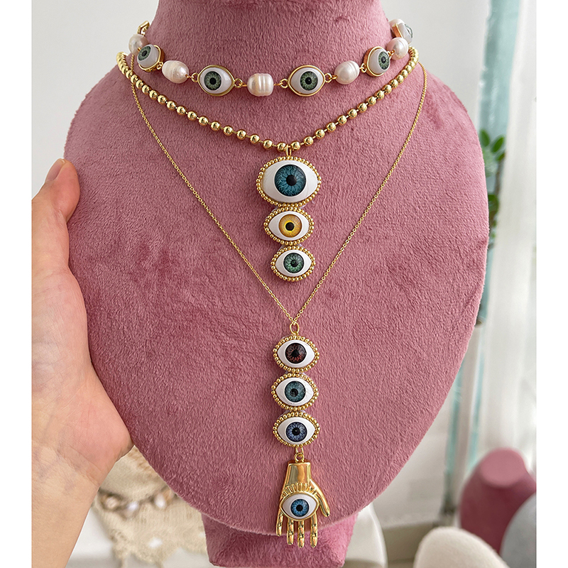 Collar De Ojo De Perla De Arroz Con Gotas De Aceite De Palma