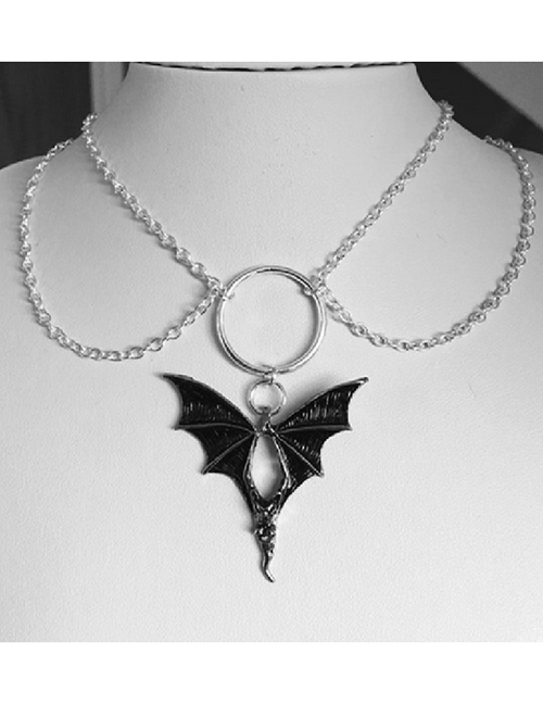 Fashion Antique Silver Alloy Demon Wings Necklace