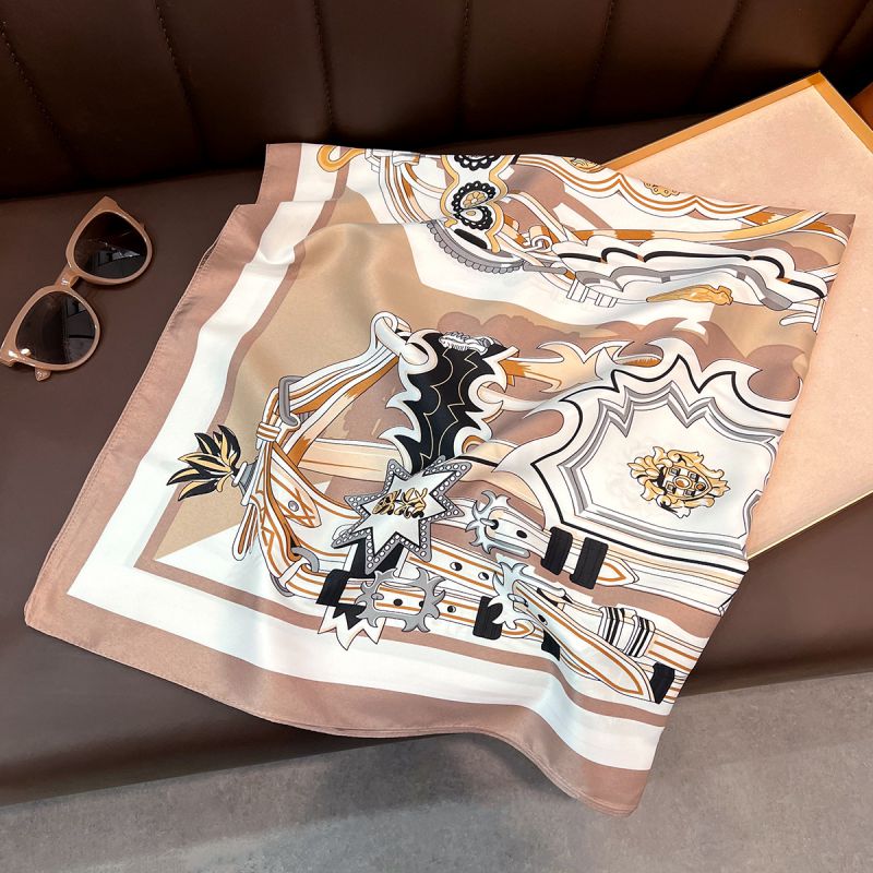 Fashion 1# European Castle-khaki Polyester Printed Silk Scarf