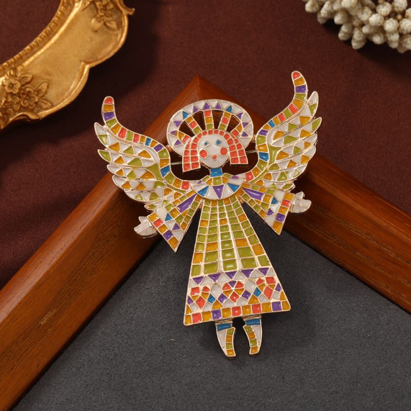 Fashion Mosaic Saint Brooch Orange Alloy Painted Angel Brooch
