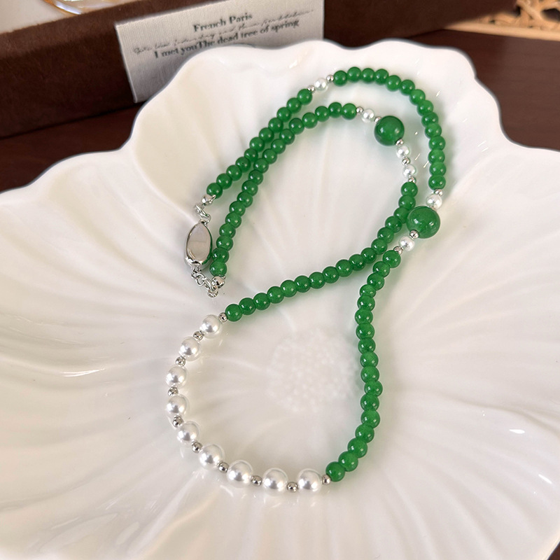 Fashion Green Geometric Beaded Necklace