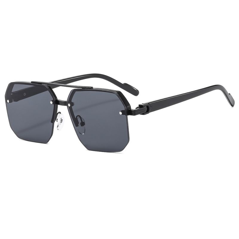Fashion Black Frame Gray Film Double Bridge Square Sunglasses