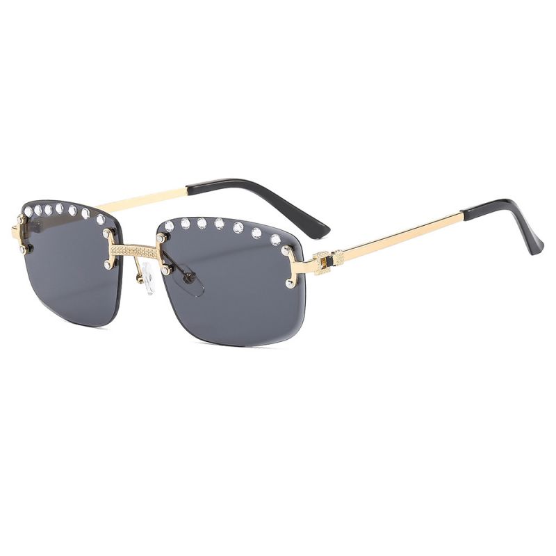 Fashion Black And Gray Film Metal Rimless Diamond Sunglasses