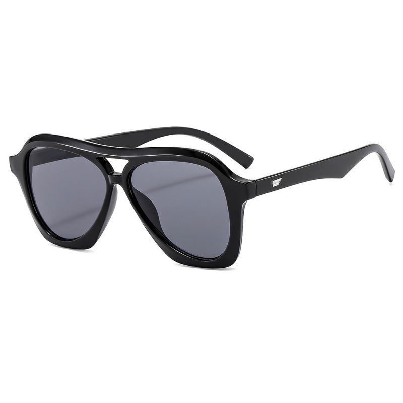 Fashion Black Frame Gray Film Oval Double Bridge Sunglasses